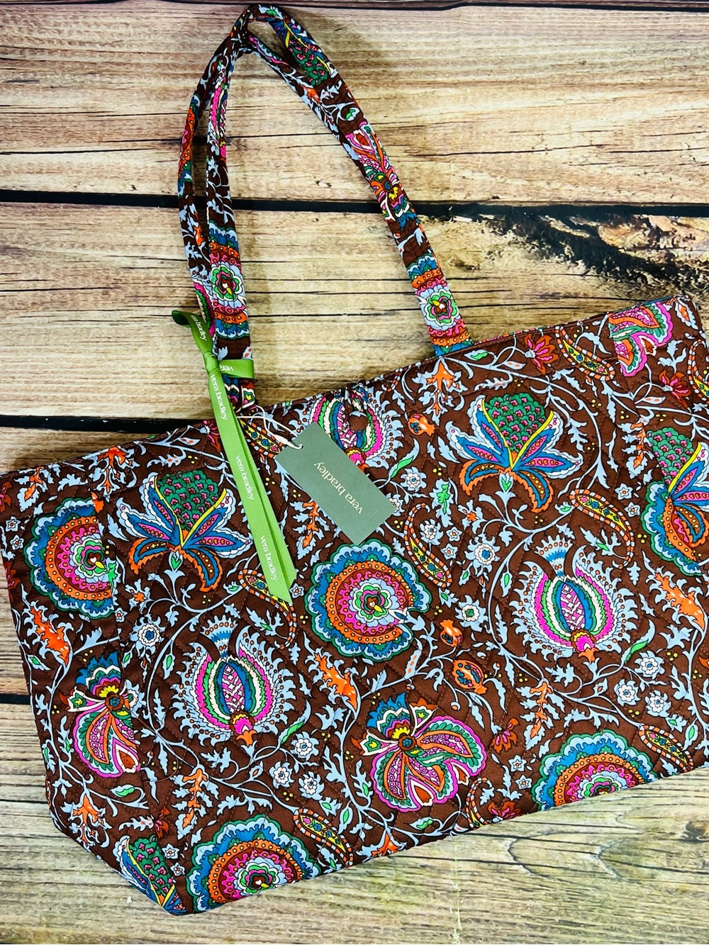 Vera Bradley Brown Quilted Tote with Multicolor Paisley Floral Print